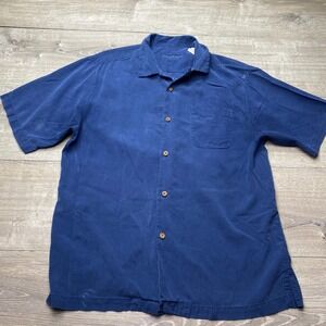 Tommy Bahama Shirt Boards of Paradise Mens Large Blue Silk Embroidered Camp Top